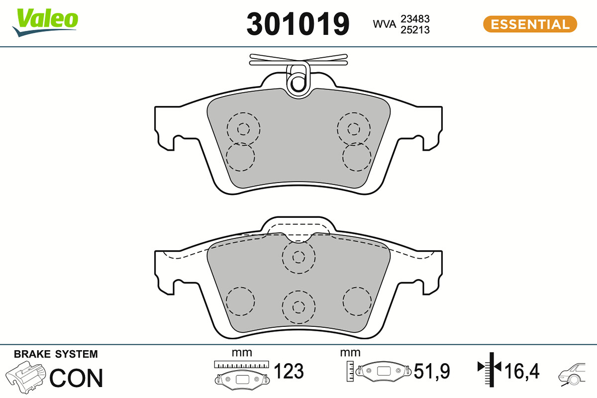 Jeu de 4 plaquettes de frein VALEO ref. 301019